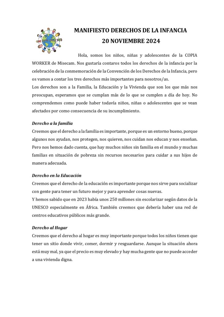 MANIFIESTO DERECHOS DE LA INFANCIA MISECAM 2024 page 0001